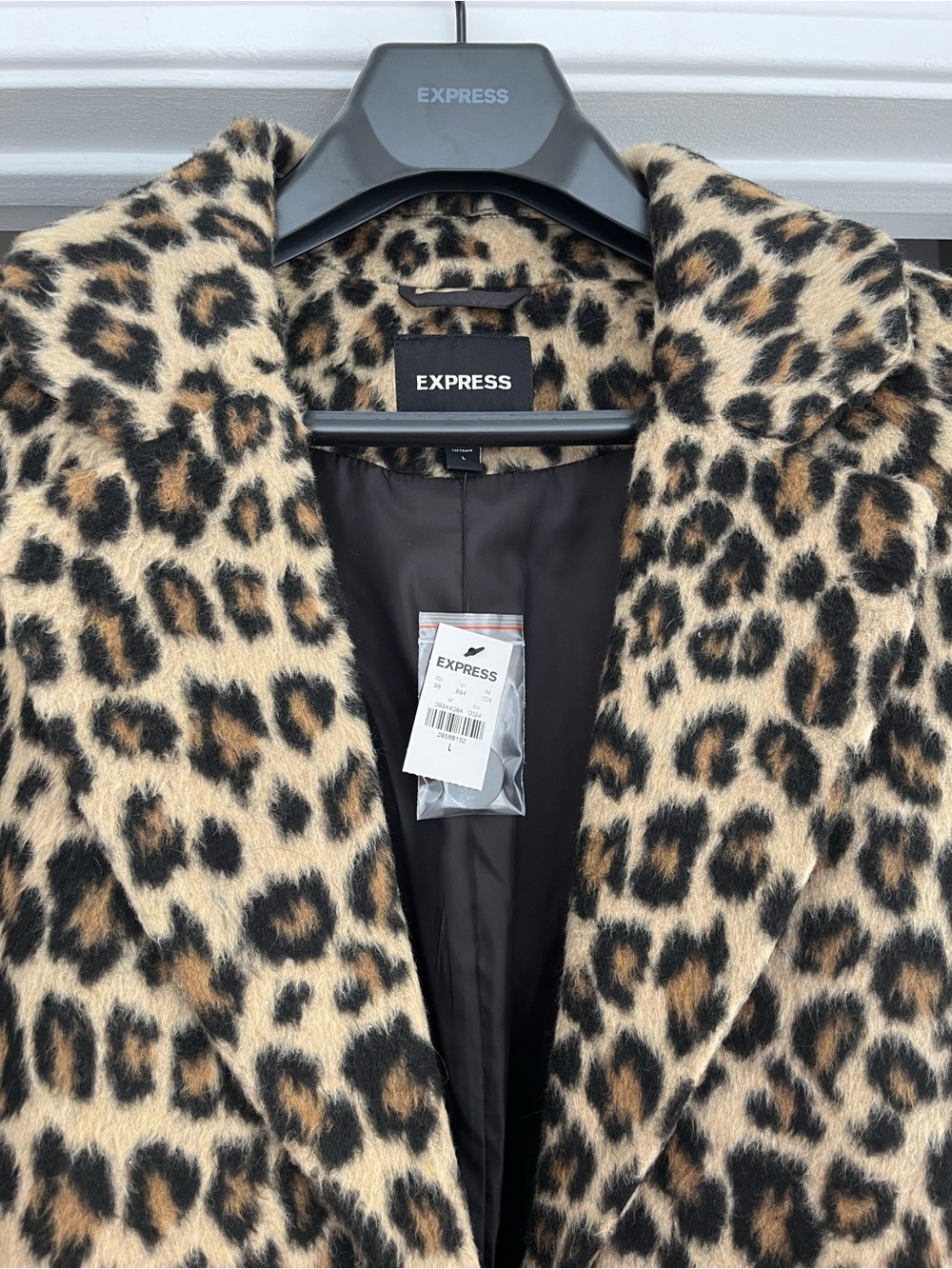 Express Leopard Print Long Coat - Black and Tan - Picture 2 of 10